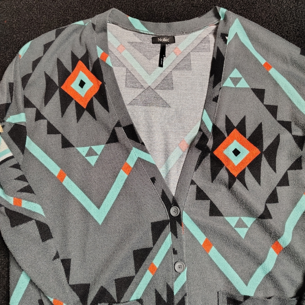 Nollie Gray V-neck Cardigan Geomtric Print Southwest Aztec Womens Size Small